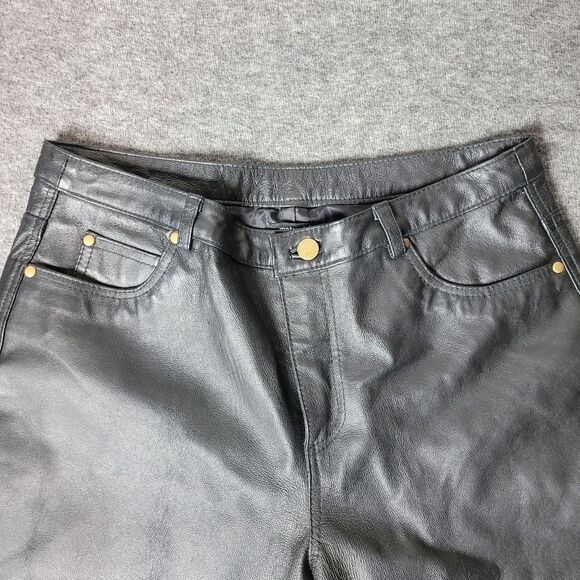 Vtg 90's Metrostyle Women's Size 12 Black Leather Motorcycle Boot Cut Pant Lined - Picture 3 of 15